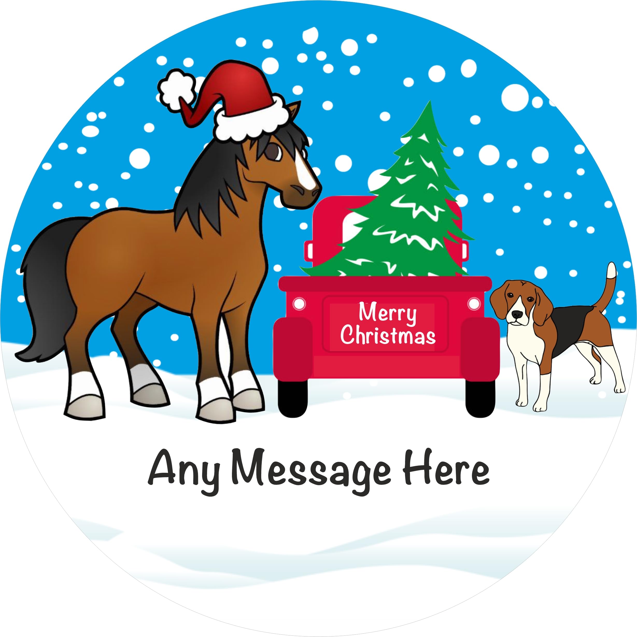 Happy Horse Christmas Design Personalised Roses Chocolate Tub label for chocolates gift idea