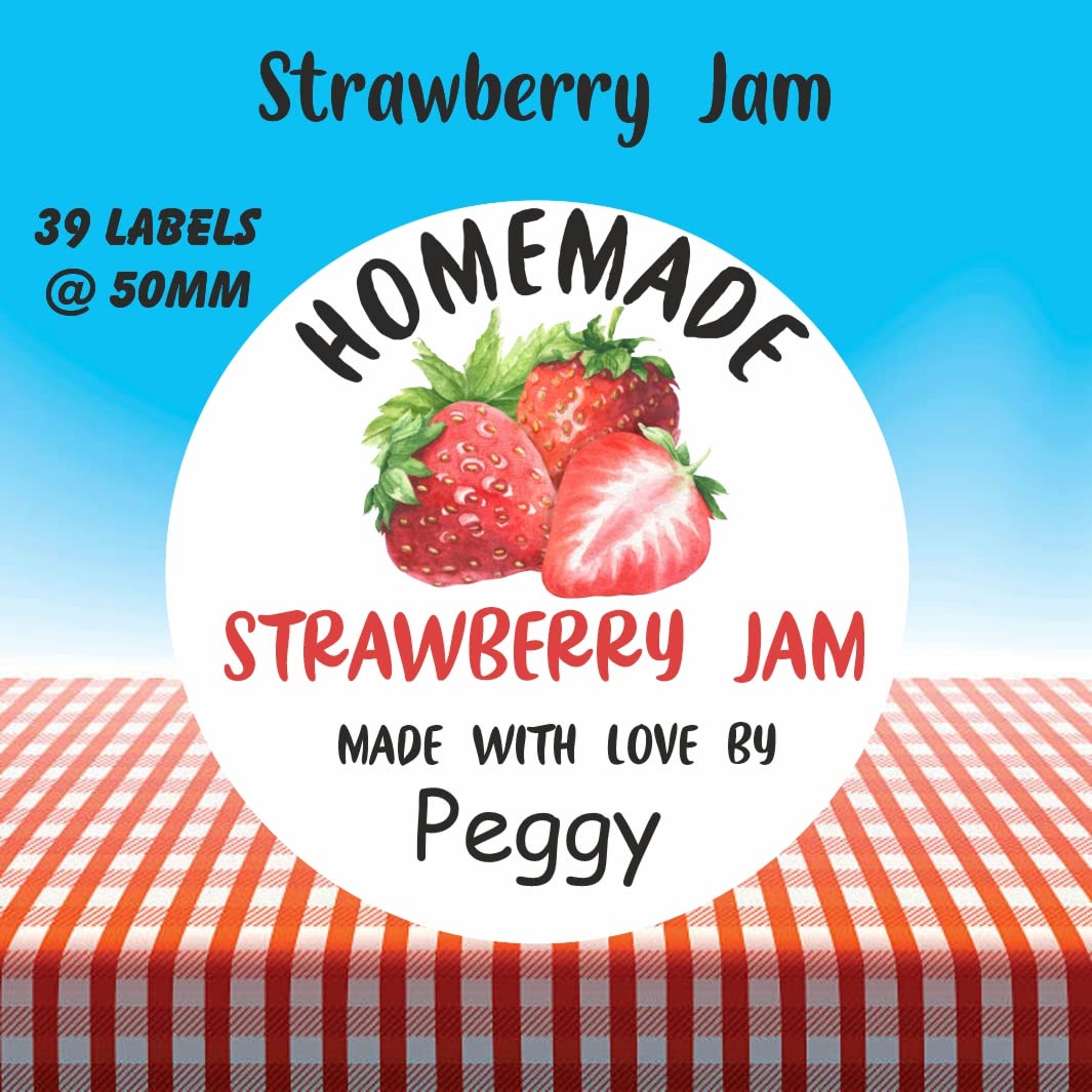 39 Personalised Strawberry Jam Jar Labels, Stickers
