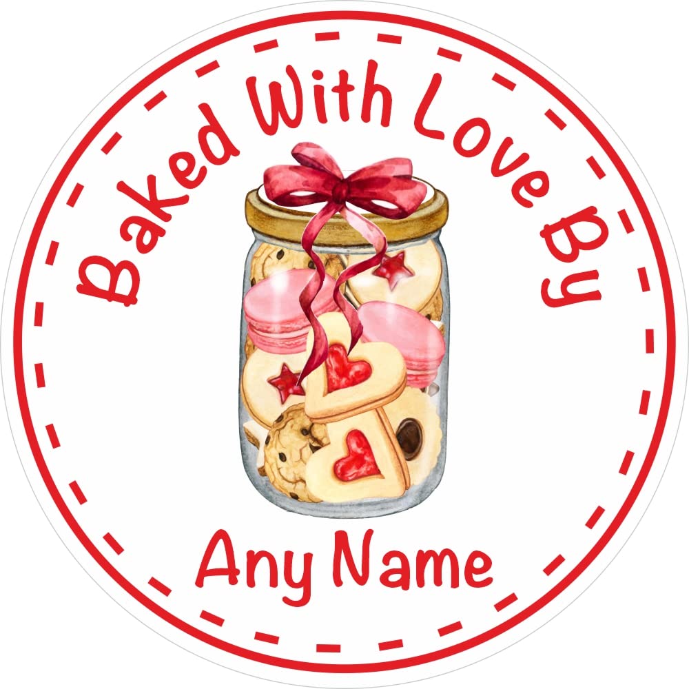 Personalised Baking Stickers Gift Labels Any Name red Bow Cookie Jar Design