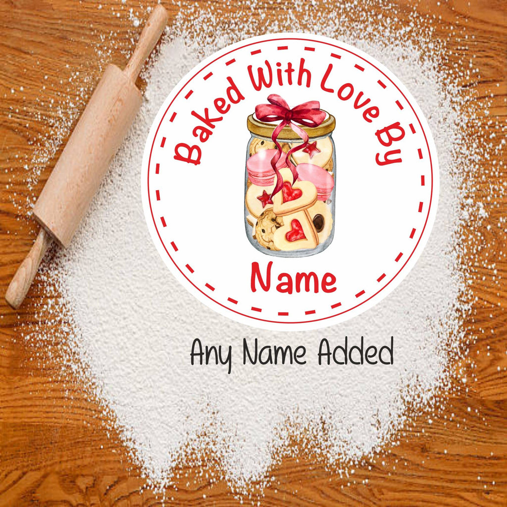 Personalised Baking Stickers Gift Labels Any Name red Bow Cookie Jar Design