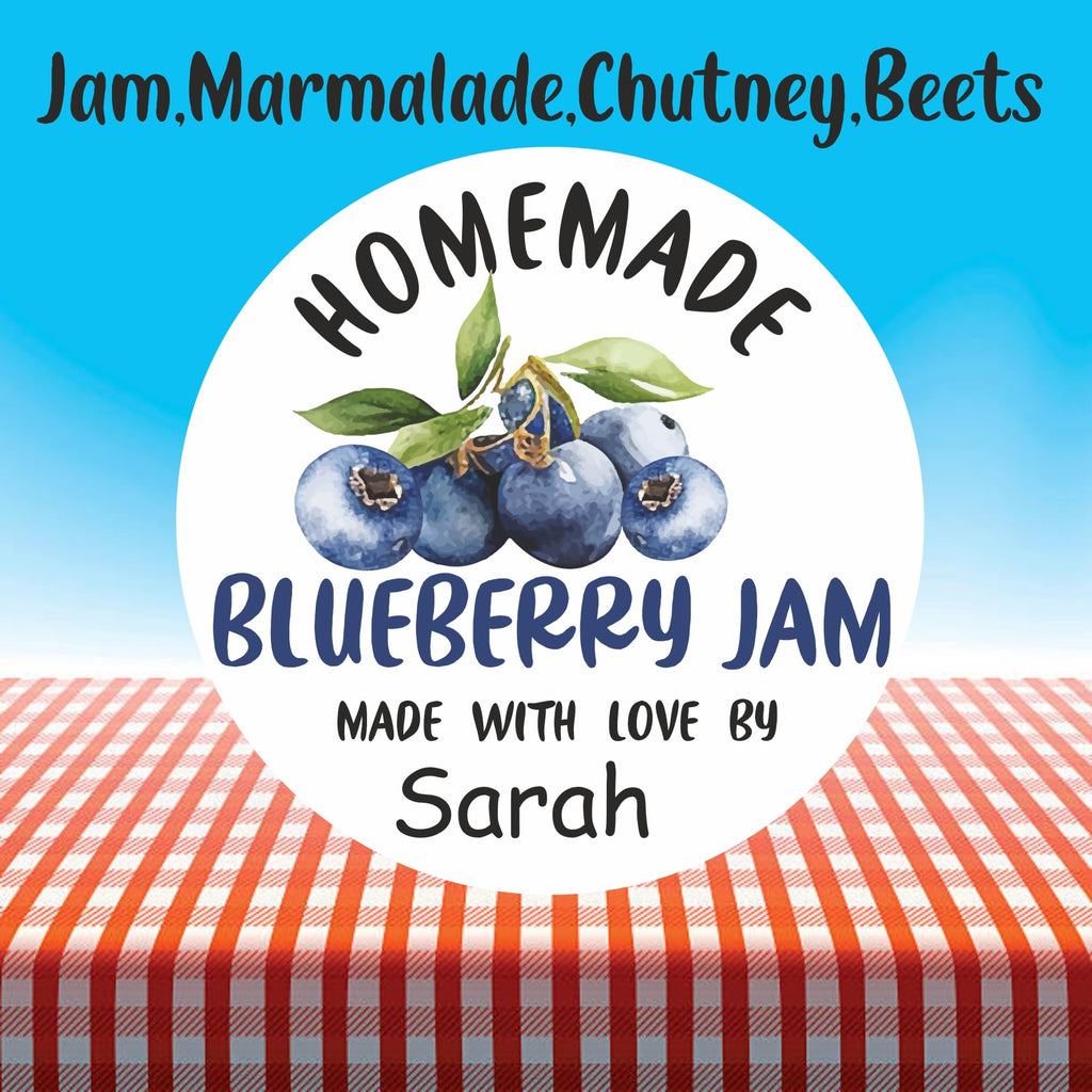 39 Personalised Blueberry Jam Jar Labels, Stickers