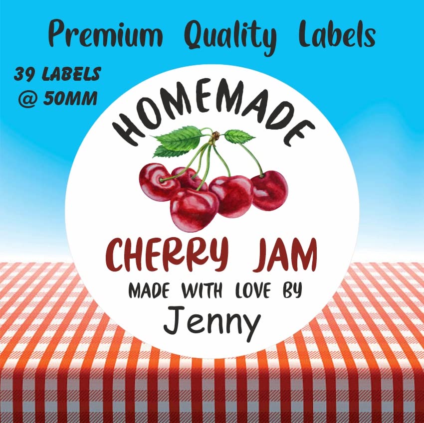 39 Personalised Cherry Jam Jam Jar Labels, Stickers