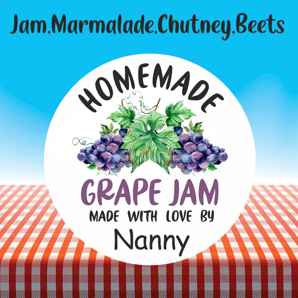 39 Personalised Grape Jam Jar Labels, Stickers