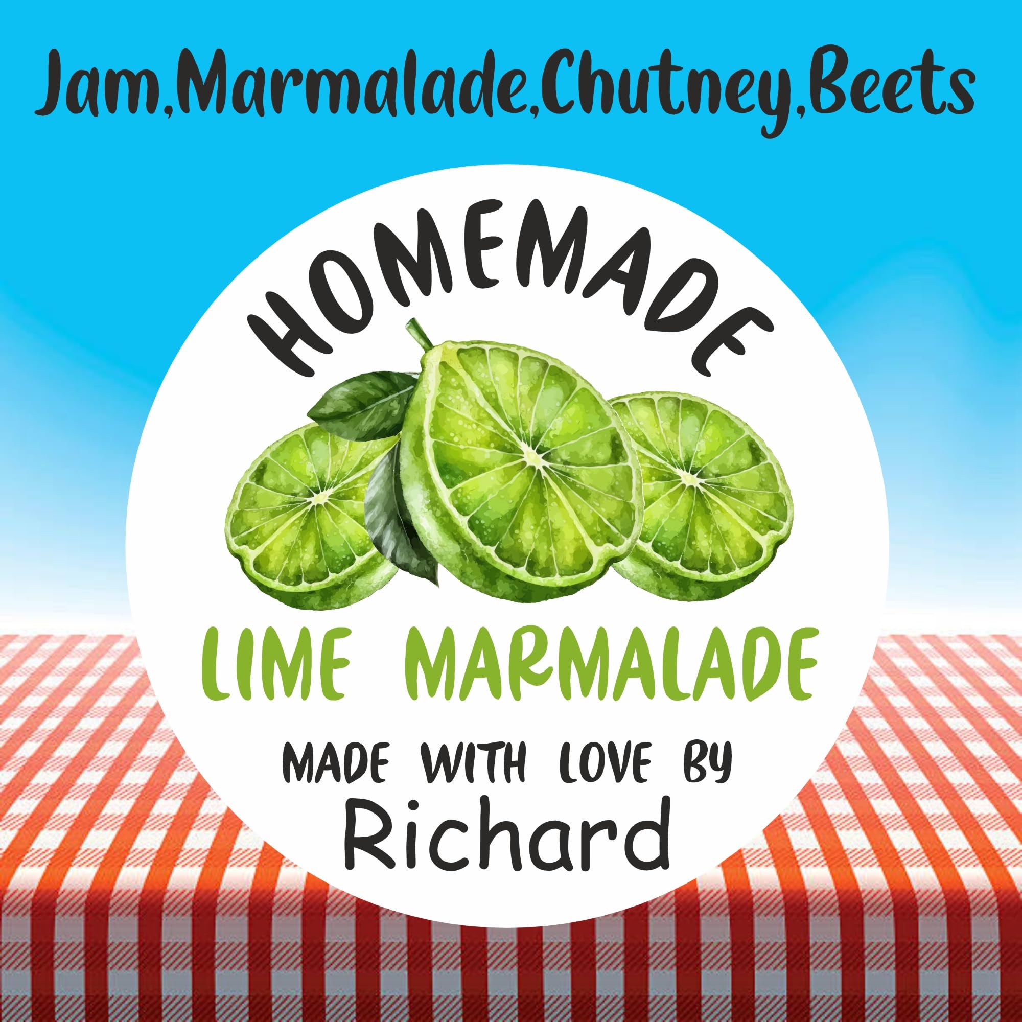 39 Personalised Lime Marmalade Jar Labels, Stickers