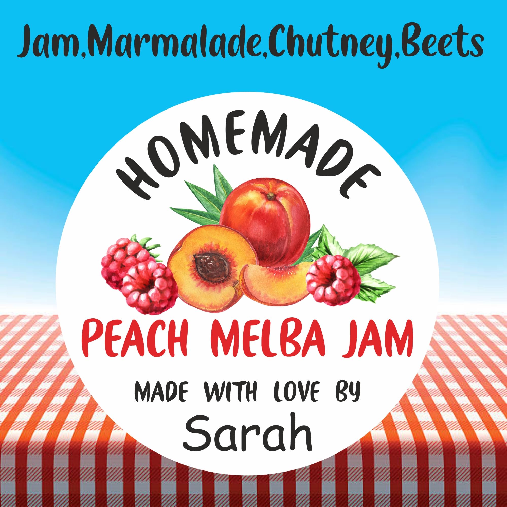 39 Personalised Peach Melba Jam Jar Labels, Stickers
