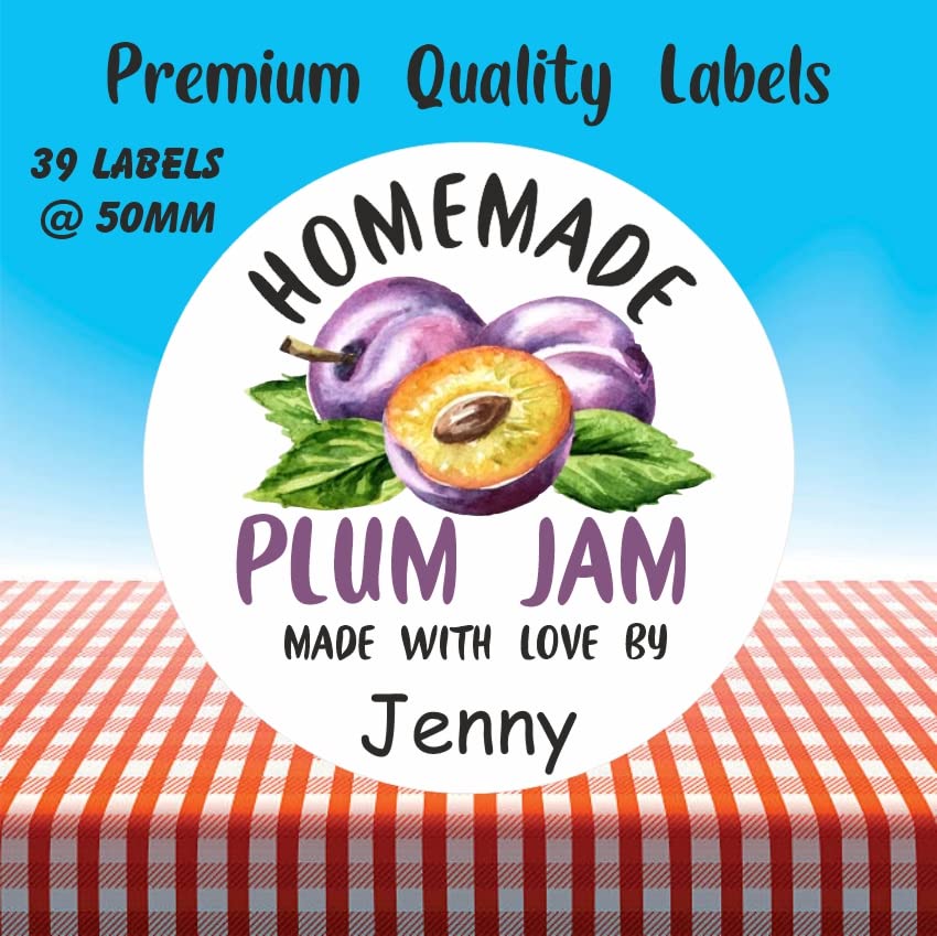 39 Personalised Plum Jam Jar Labels, Stickers
