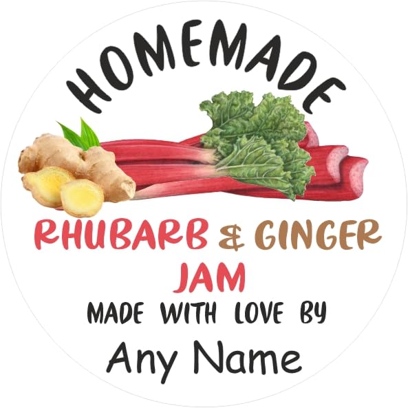 39 Personalised Rhubarb & Ginger Jam Jar Labels, Stickers