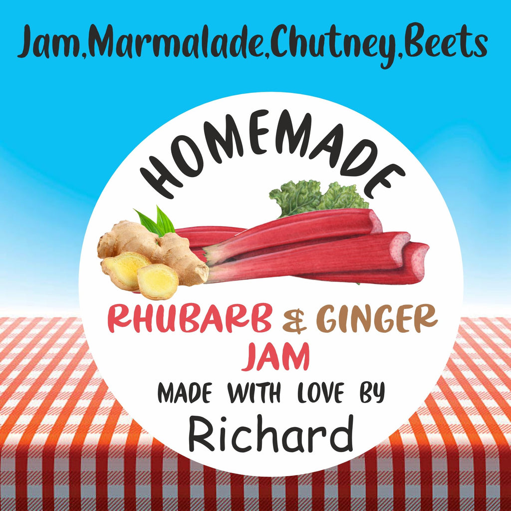 39 Personalised Rhubarb & Ginger Jam Jar Labels, Stickers