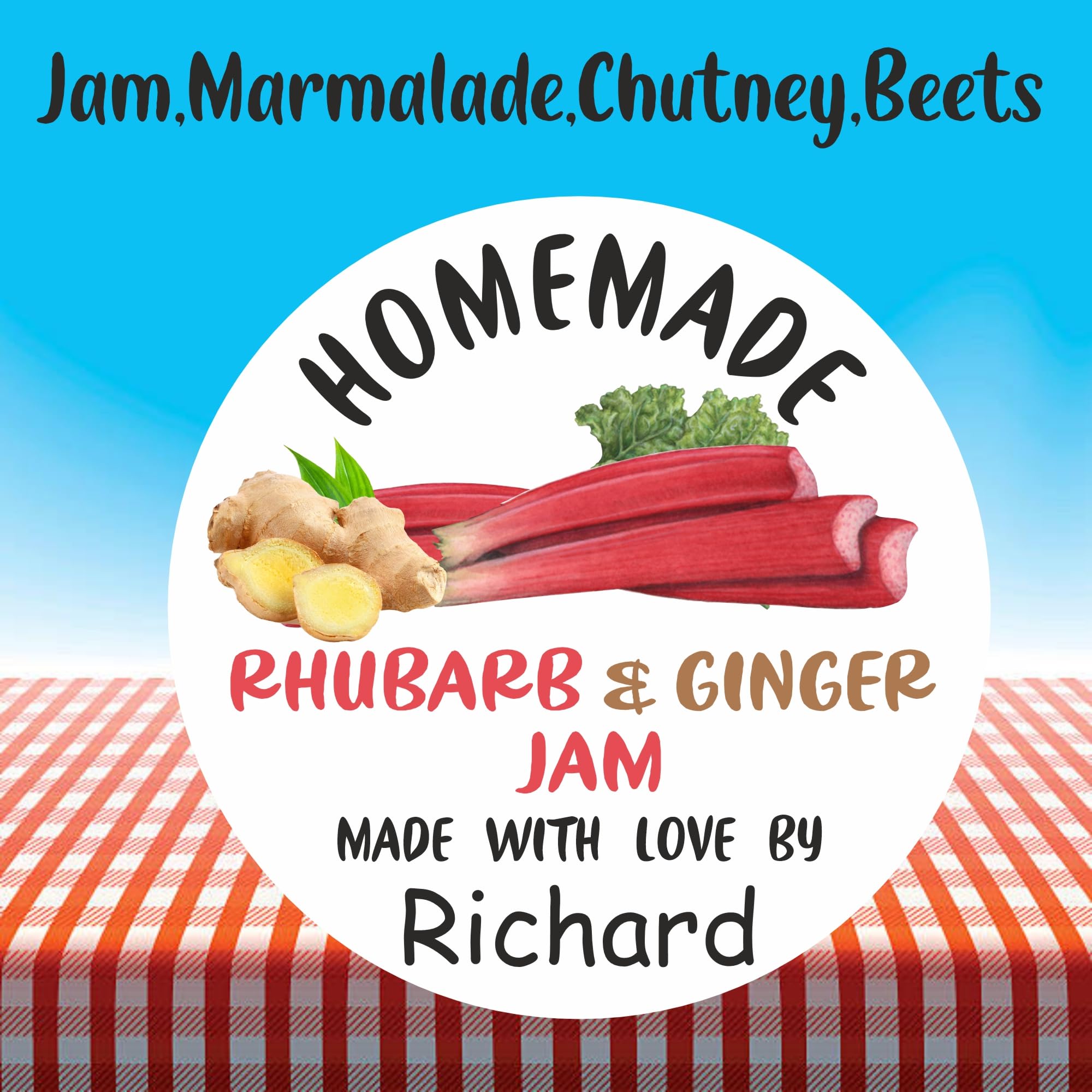 39 Personalised Rhubarb & Ginger Jam Jar Labels, Stickers
