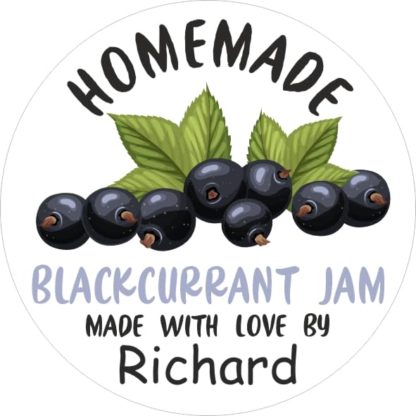 39 Personalised Blackcurrant Jam Jar Labels, Stickers