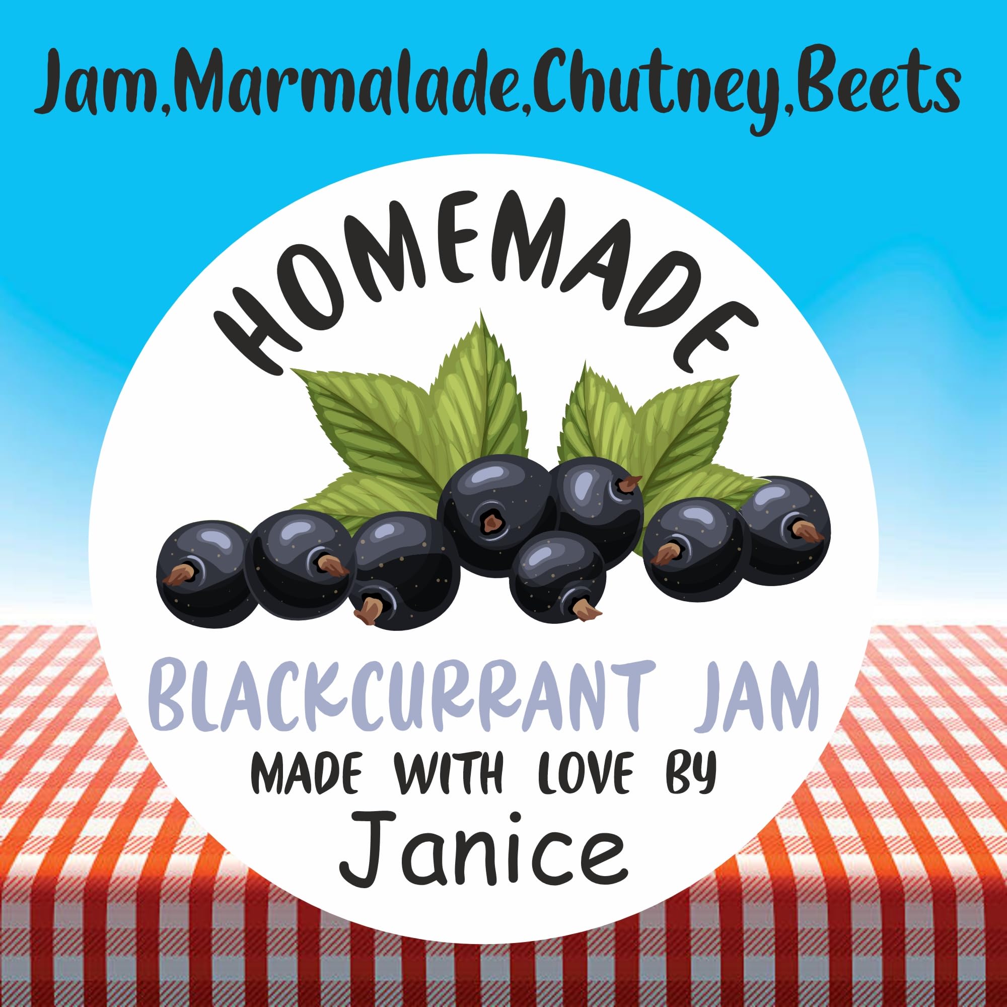 39 Personalised Blackcurrant Jam Jar Labels, Stickers