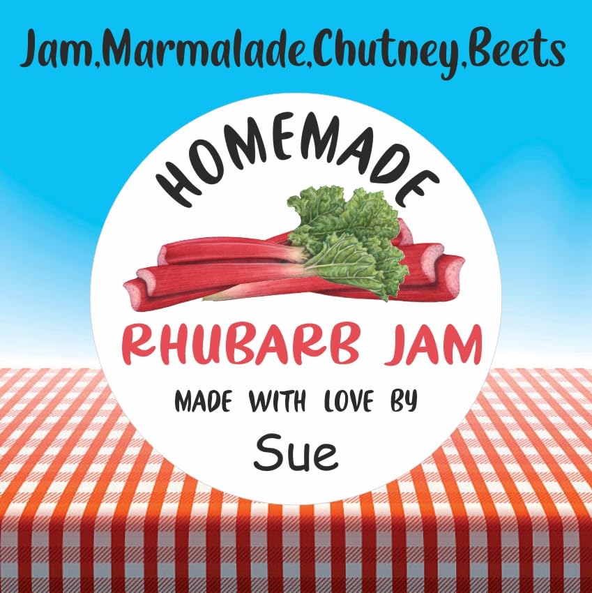 39 Personalised Rhubarb Jam Jar Labels, Stickers