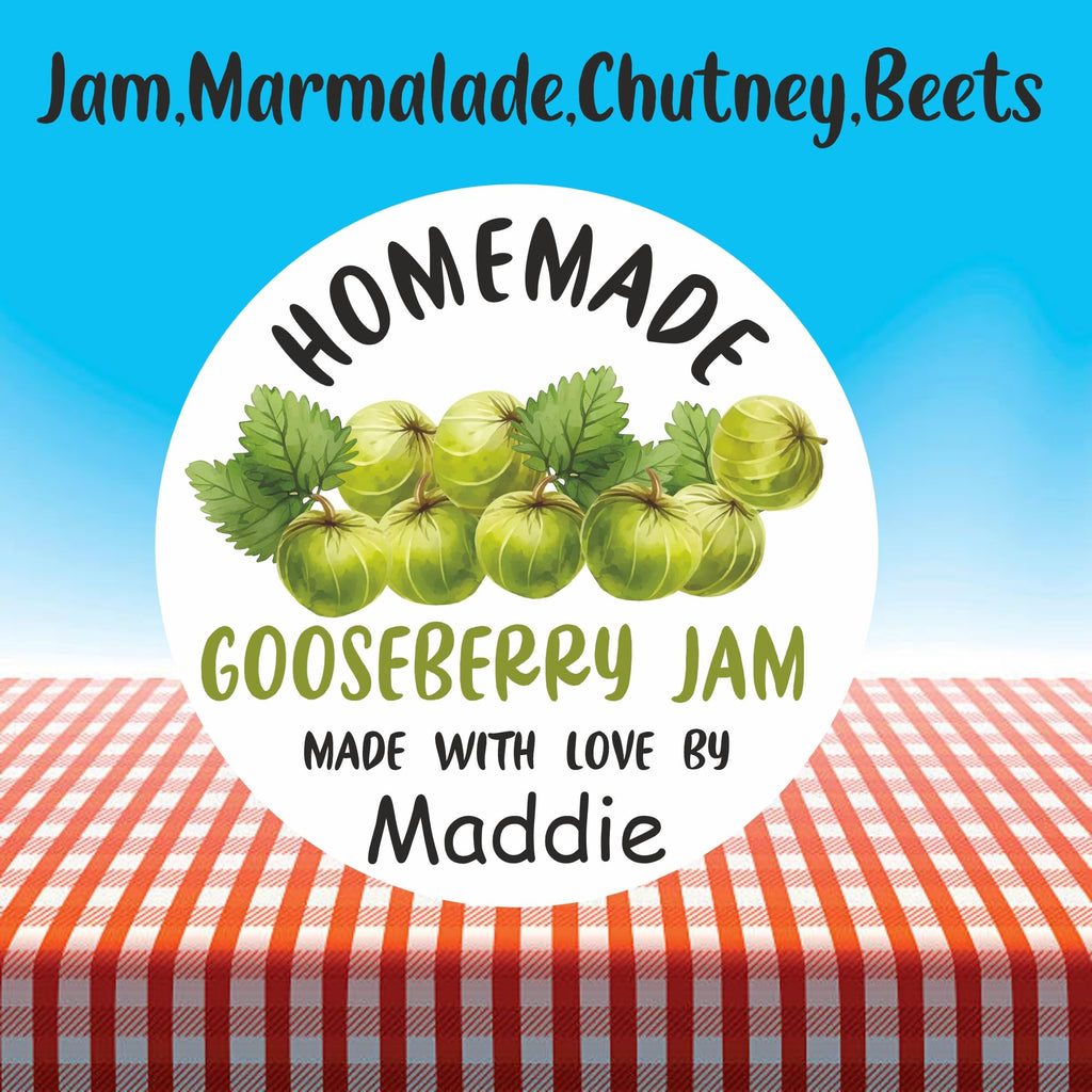 39 Personalised Gooseberry Jam Jar Labels, Stickers