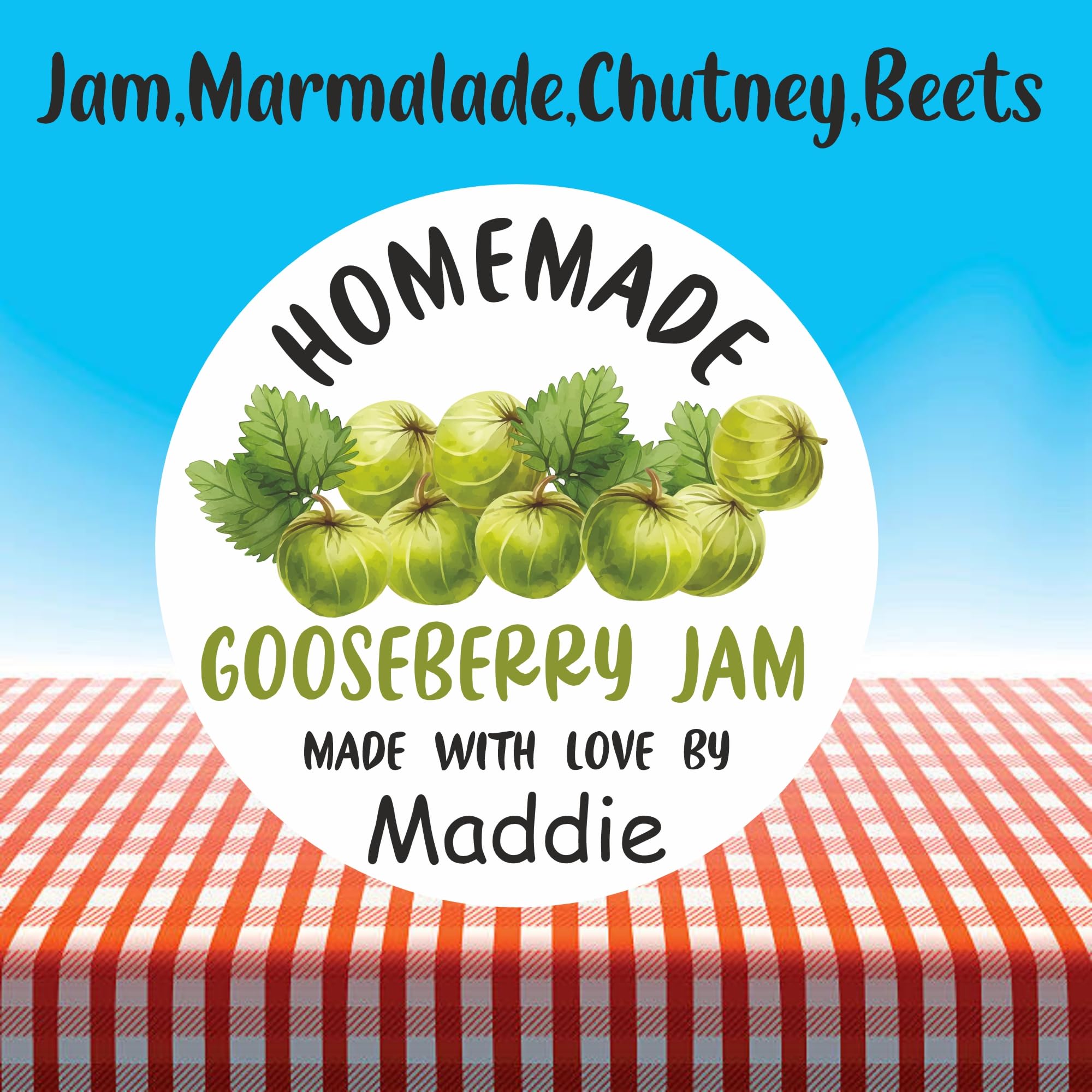 39 Personalised Gooseberry Jam Jar Labels, Stickers