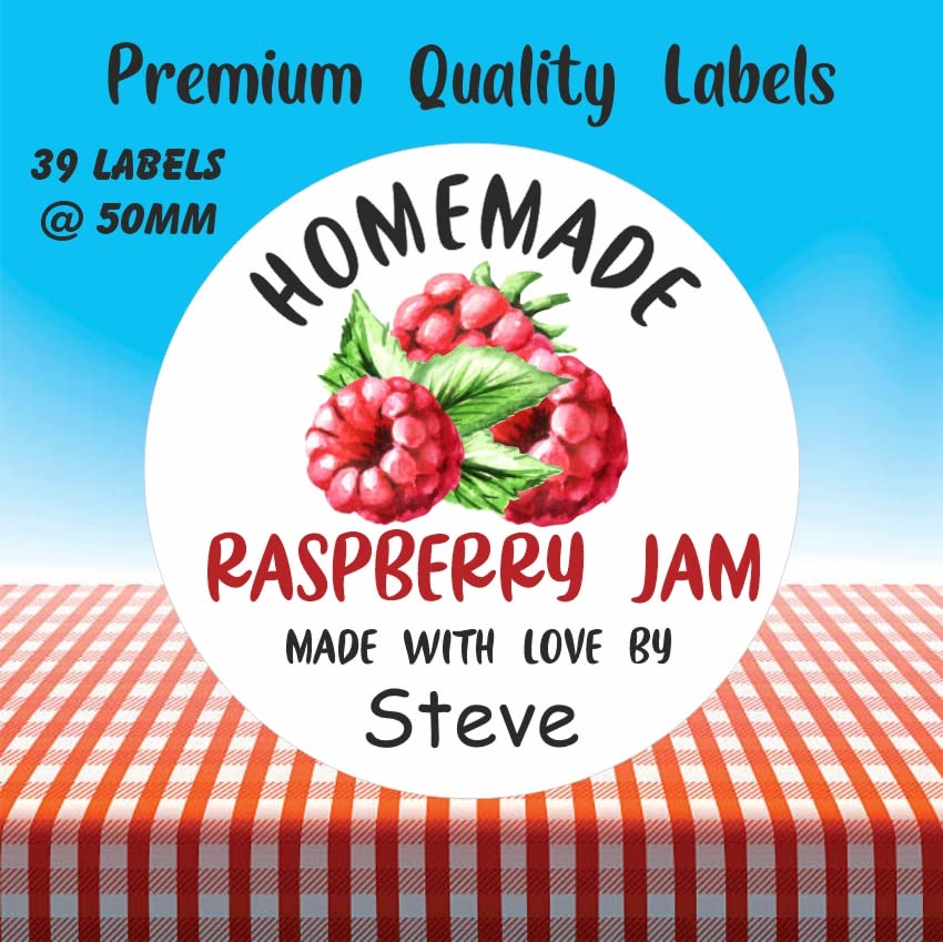 39 Personalised Raspberry Jam Jar Labels, Stickers