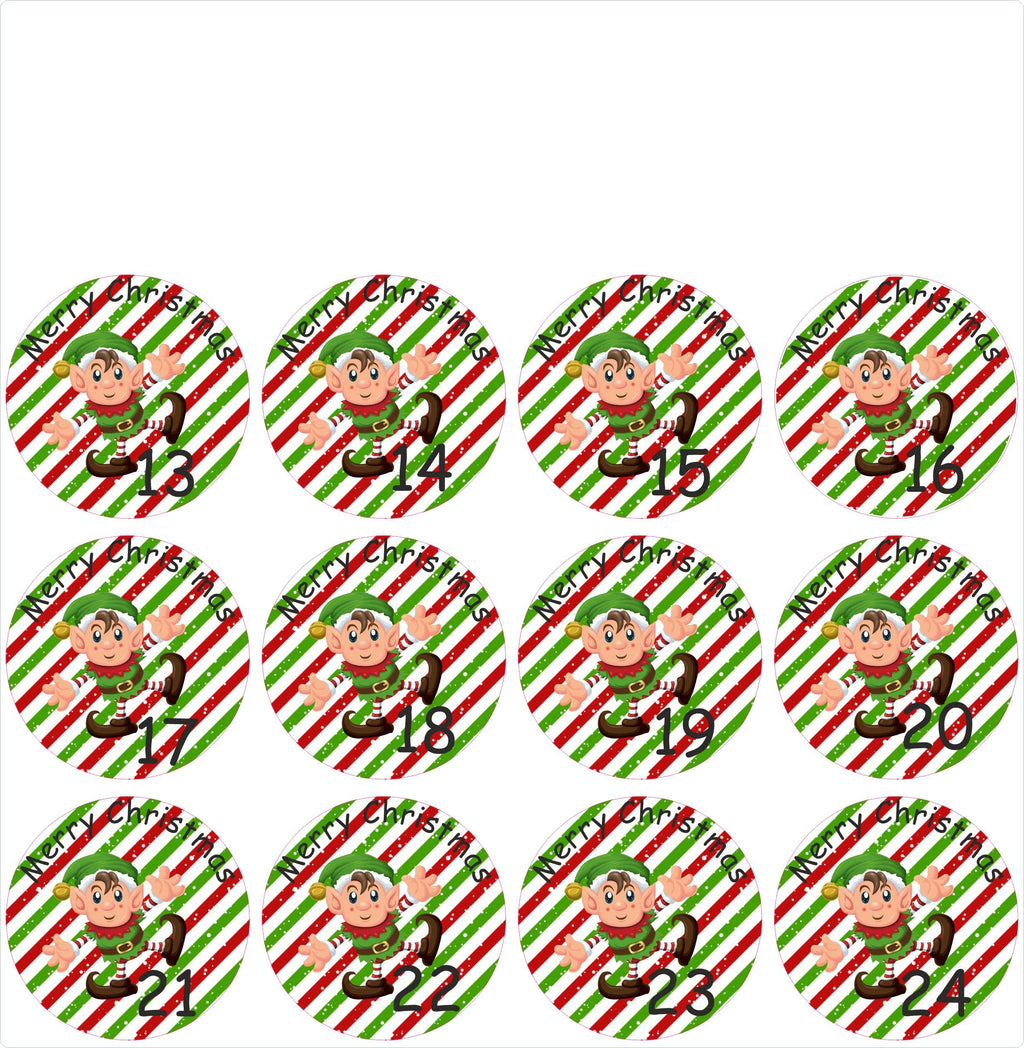 24 Elf Christmas Advent Calendar Stickers & 24 Paper Red Bags Boys or Girls