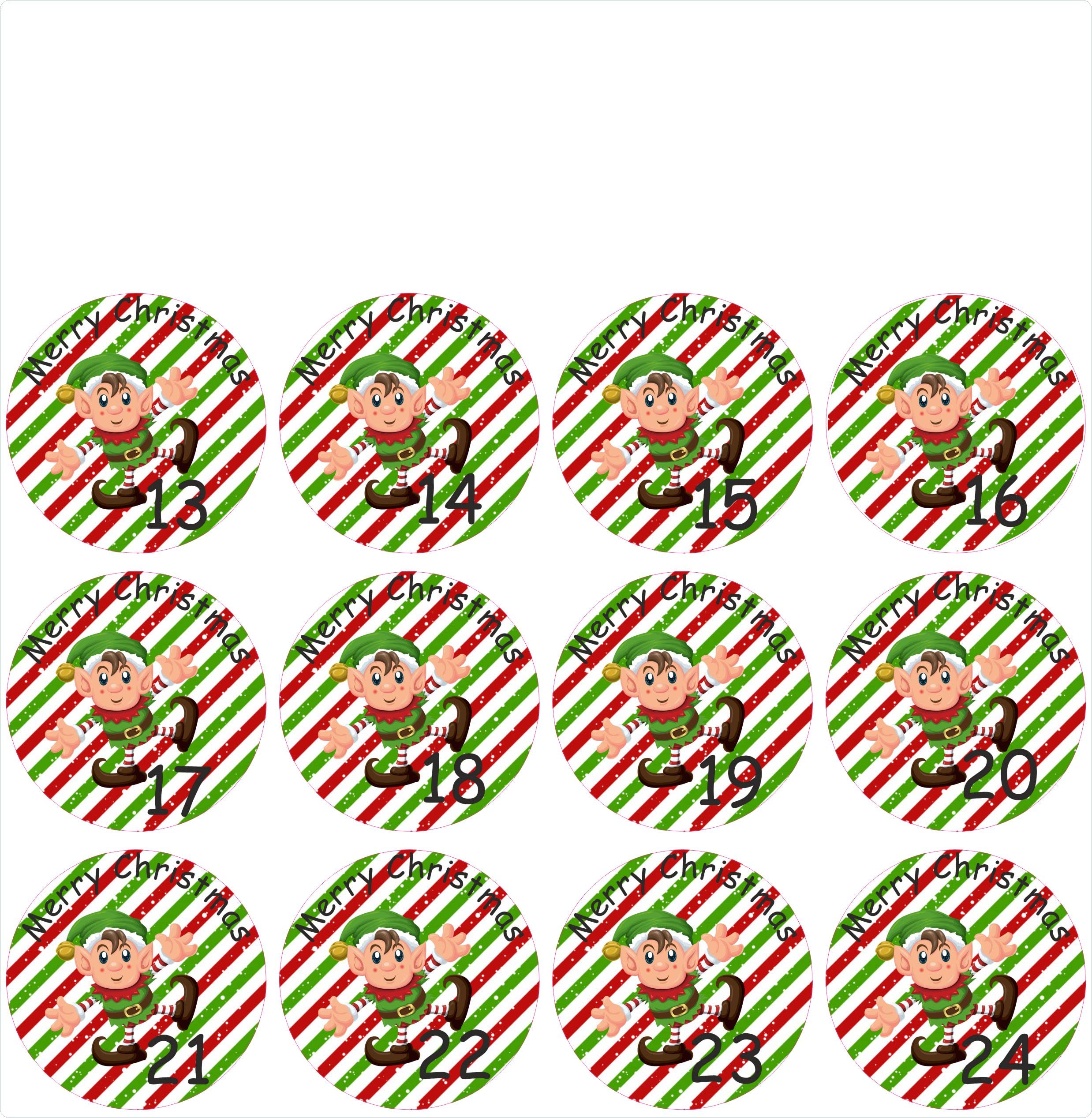 24 Elf Christmas Advent Calendar Stickers & 24 Paper Red Bags Boys or Girls