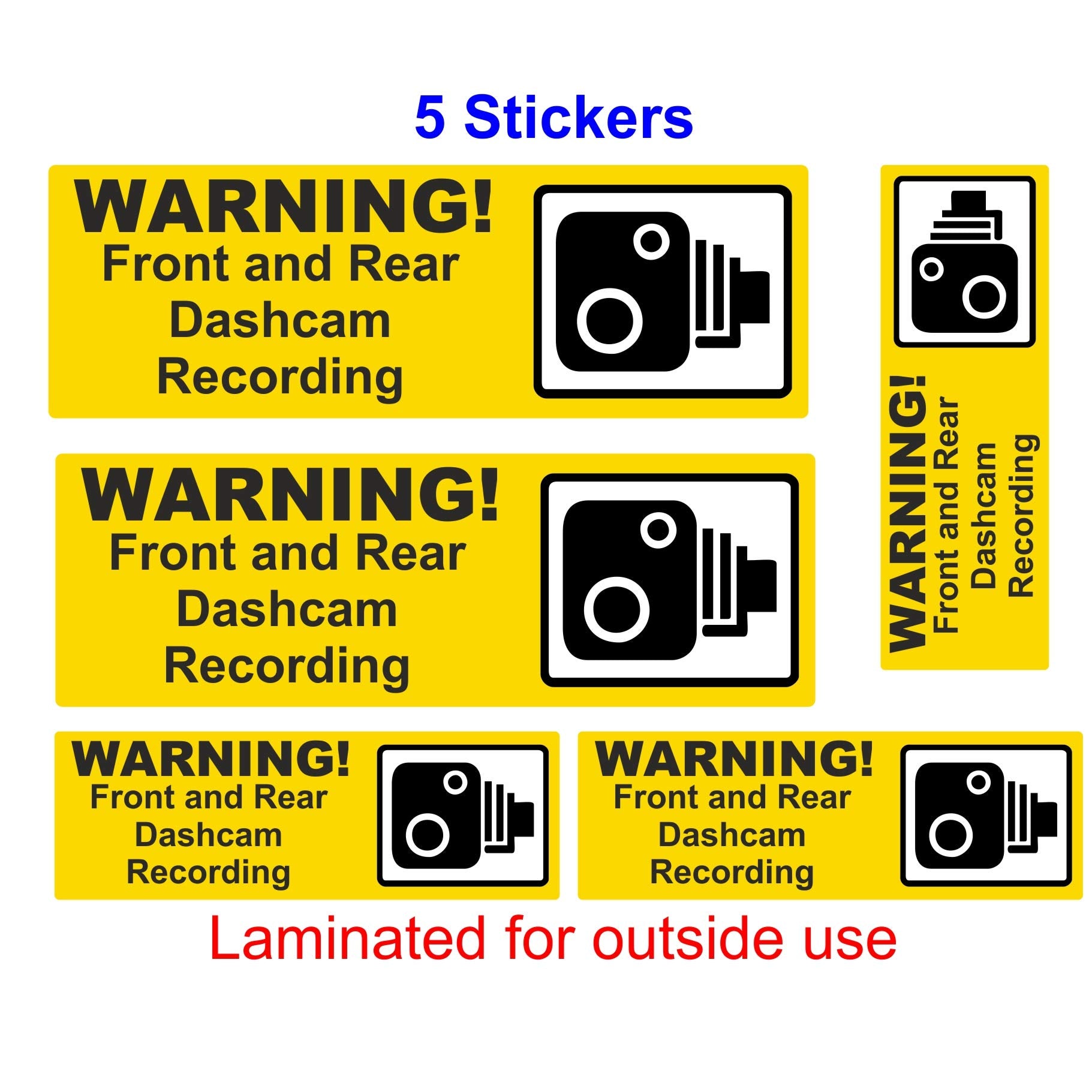Dash Cam Warning set of 5 Large front and rear Stickers for Bus Truck Car Taxi Van