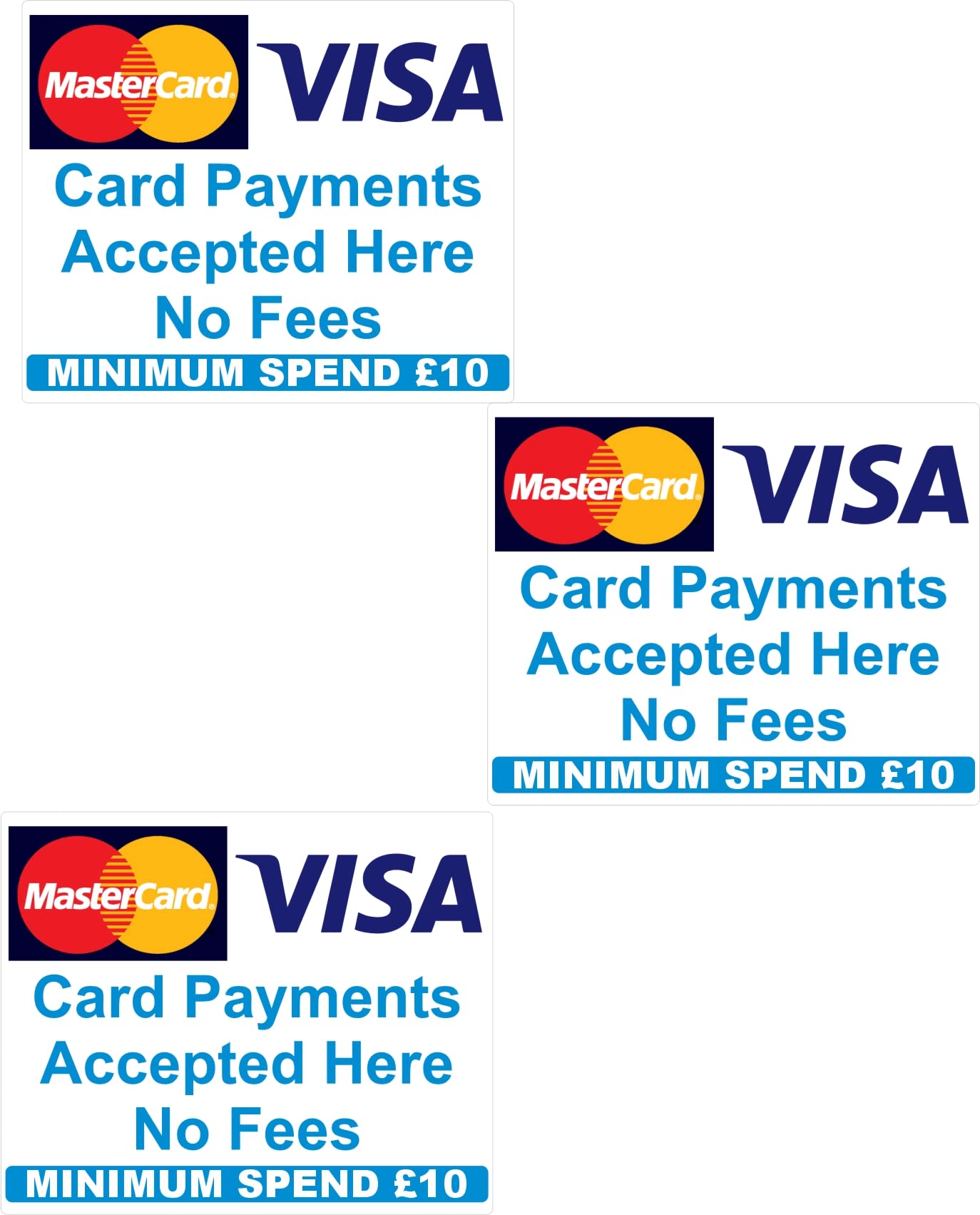 £10 Minimum spend Credit Card Mastercard Visa Payment Stickers x3 Shop Taxi