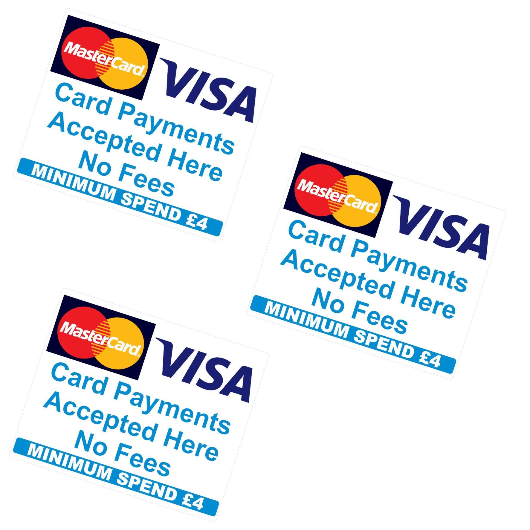 £4 Minimum spend Credit Card Mastercard Visa Payment Stickers x3 Shop Taxi ice cream van