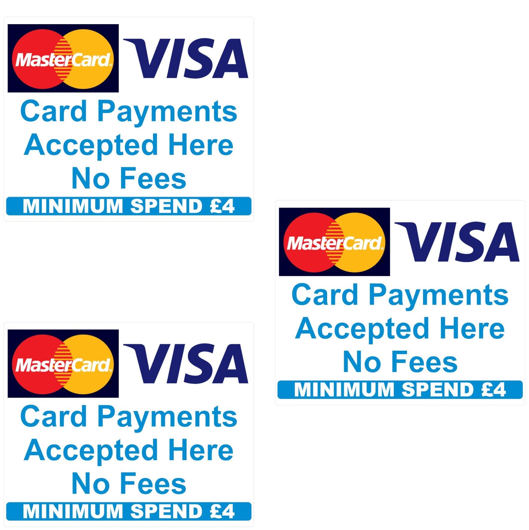 £4 Minimum spend Credit Card Mastercard Visa Payment Stickers x3 Shop Taxi ice cream van