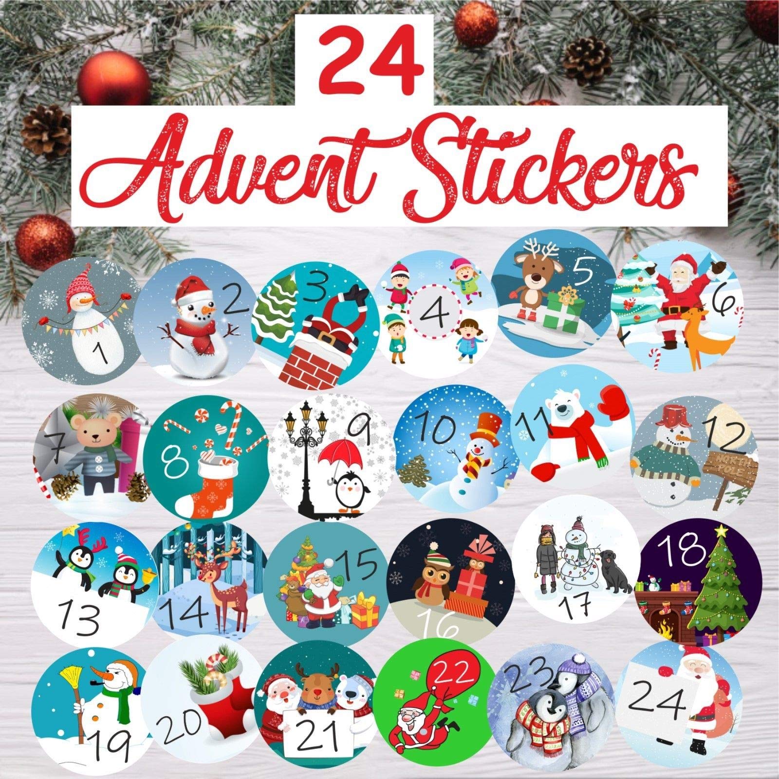 24 Advent Calendar Stickers Boys or Girls Countdown to Christmas