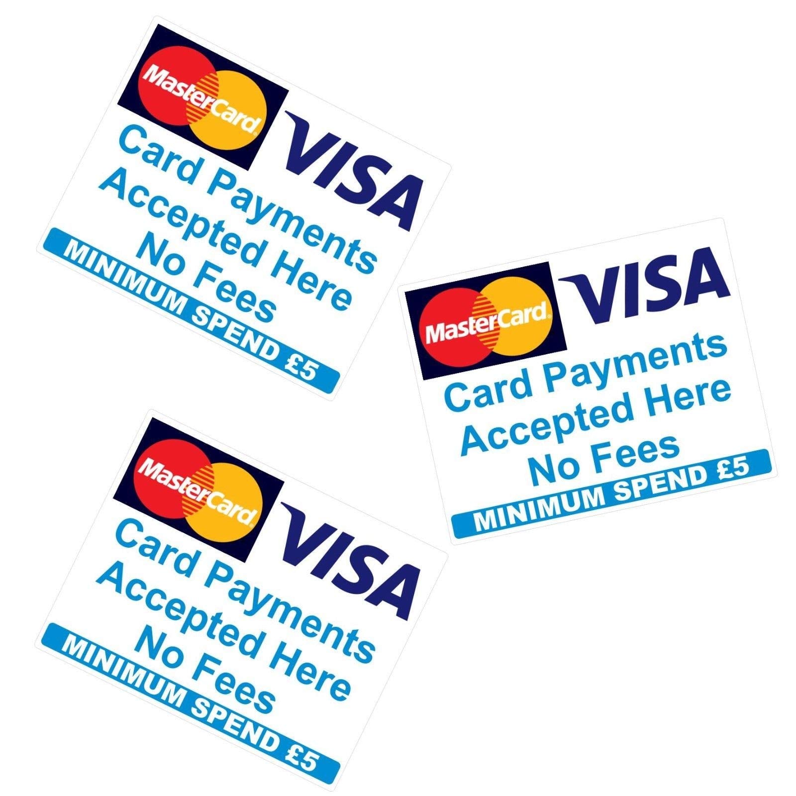 £5 Minimum spend Credit Card Mastercard Visa Payment Stickers x3 Shop Taxi