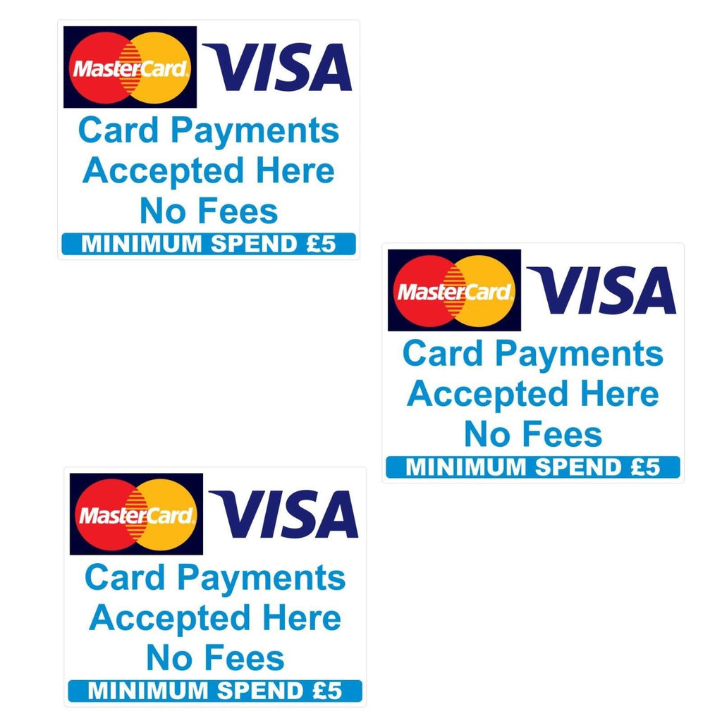 £5 Minimum spend Credit Card Mastercard Visa Payment Stickers x3 Shop Taxi