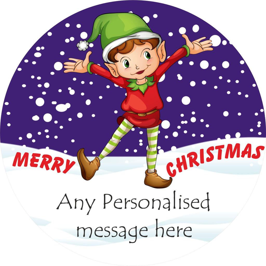 Personalised Christmas Elf design label for Heroes Chocolate Tub Christmas chocolates gift idea
