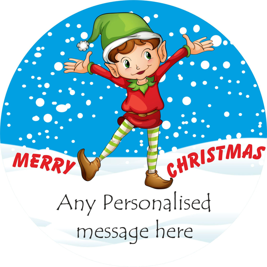 Christmas Elf Personalised Design Roses Chocolate Tub label for chocolates gift idea