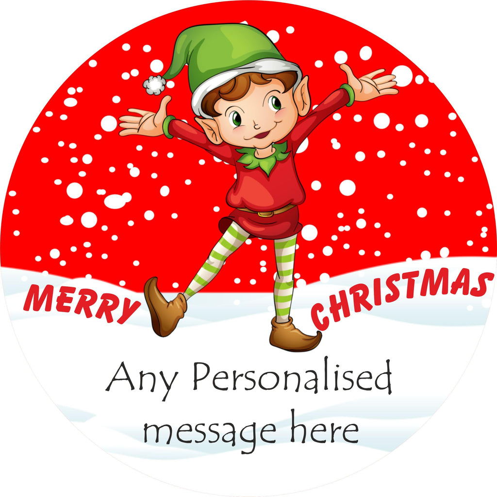 Christmas Elf Personalised Design label for Celebrations Chocolate Tub Christmas chocolates gift idea