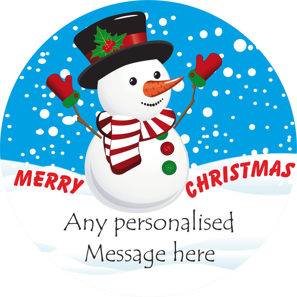 Snowman Personalised Design Christmas label fits Roses Chocolates Tub Christmas chocolates gift idea