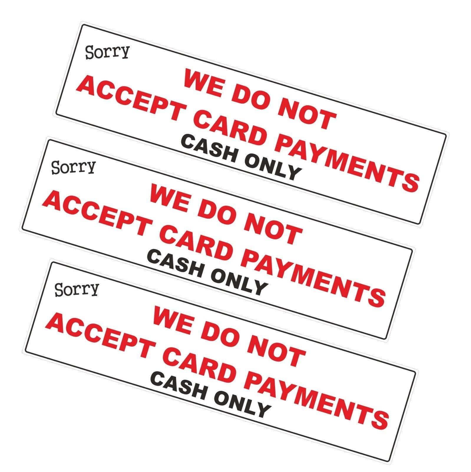 3 We Do Not Accept Card Payments Laminated Stickers Shop Taxi etc Corner Shop