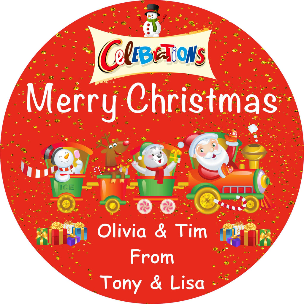 Personalised Chocolate label "LABEL ONLY" fits Celebrations Tub Christmas Secret Santa