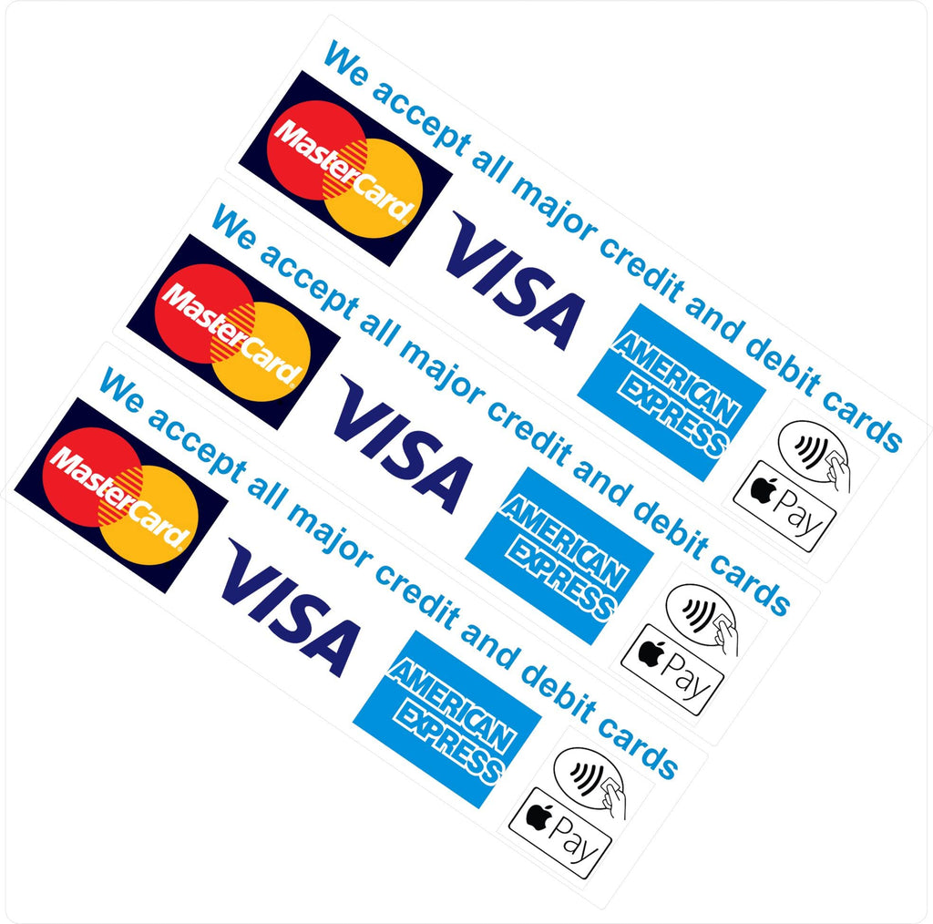 3X Card Payments Accepted Stickers Credit Card MasterCard Visa Apple Pay Contactless Shop Taxi Bar