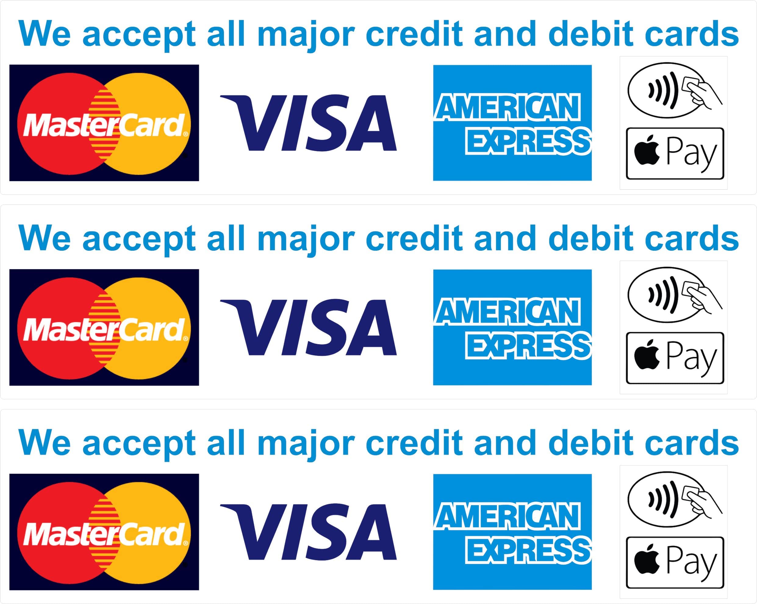3X Card Payments Accepted Stickers Credit Card MasterCard Visa Apple Pay Contactless Shop Taxi Bar