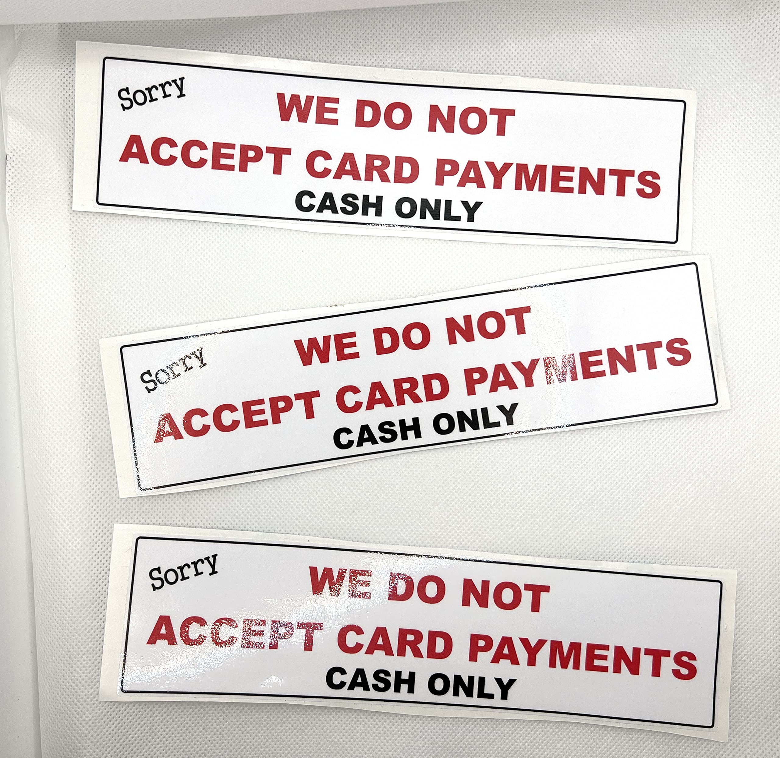 3 We Do Not Accept Card Payments Laminated Stickers Shop Taxi etc Corner Shop