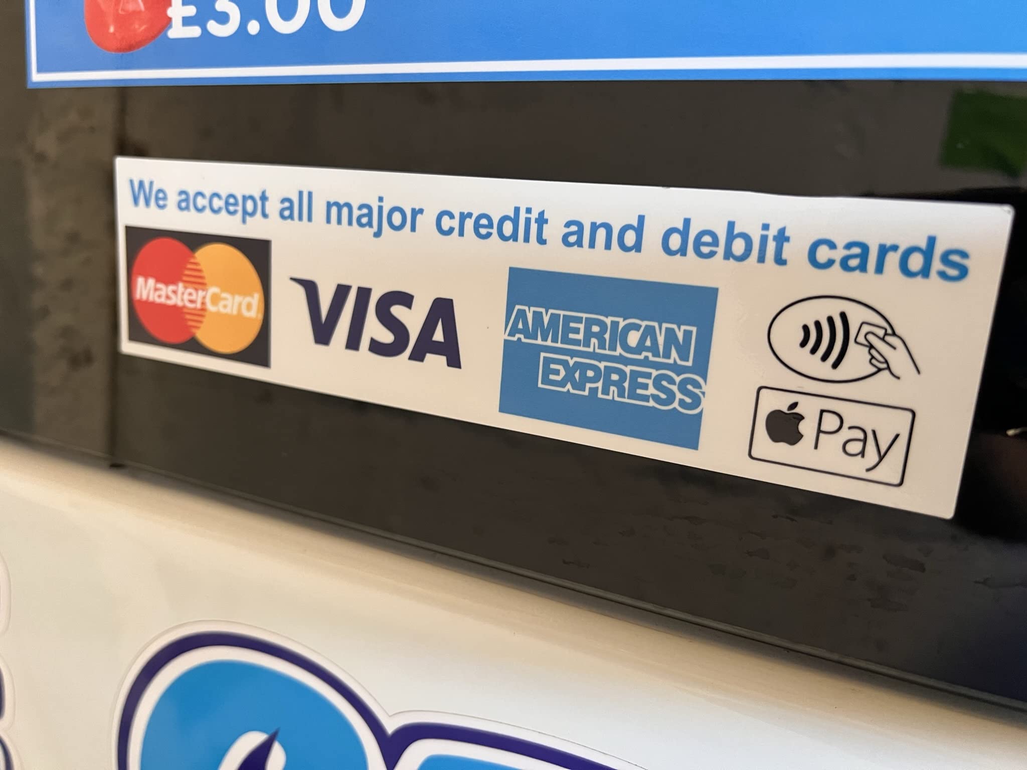 3X Card Payments Accepted Stickers Credit Card MasterCard Visa Apple Pay Contactless Shop Taxi Bar