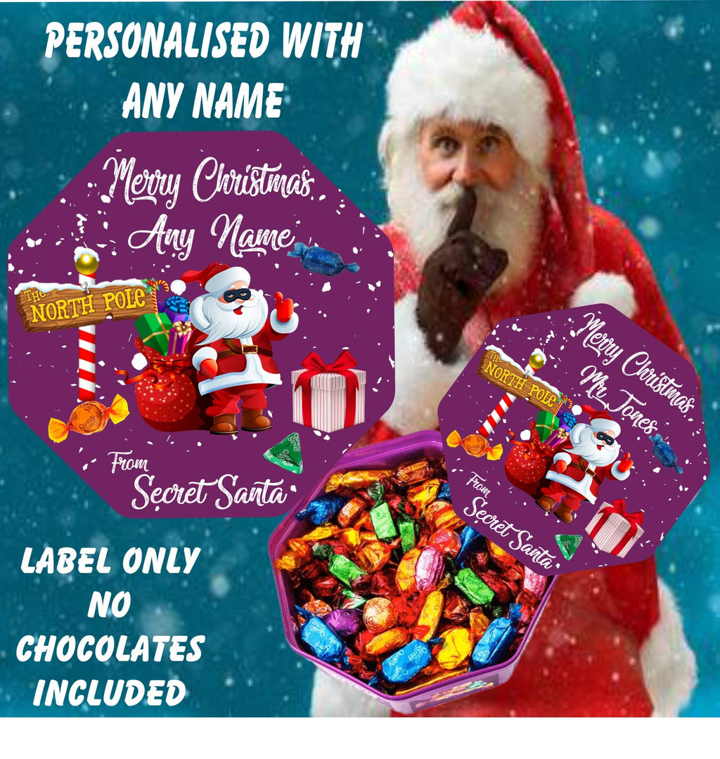 webstickers Personalised Secret Santa Chocolate LABEL ONLY fit Quality Street Tub Christmas