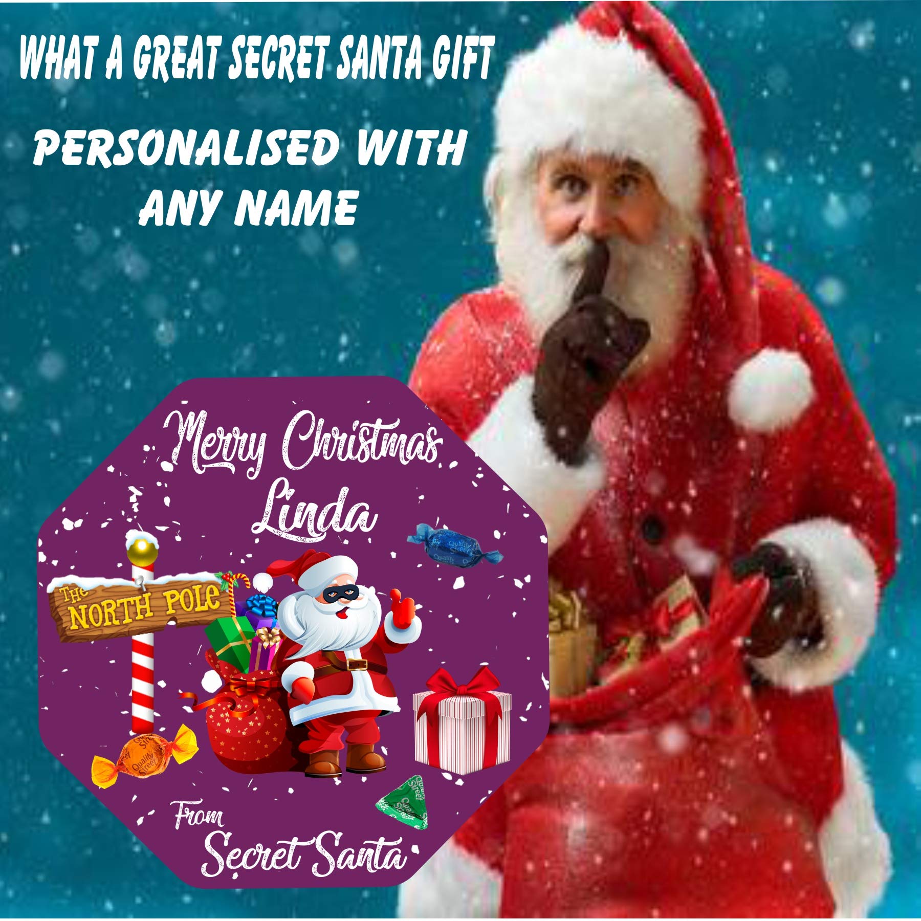 webstickers Personalised Secret Santa Chocolate LABEL ONLY fit Quality Street Tub Christmas