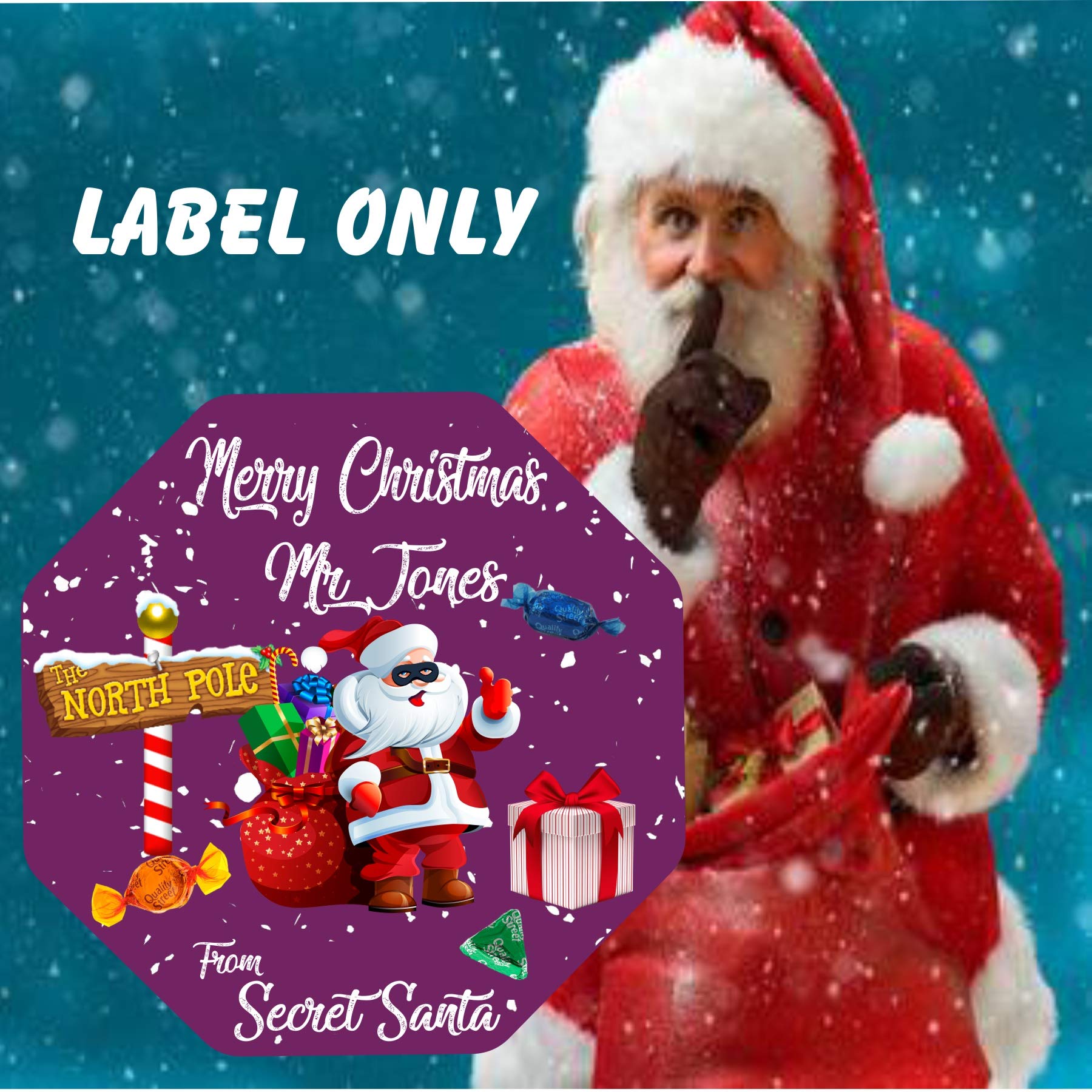 webstickers Personalised Secret Santa Chocolate LABEL ONLY fit Quality Street Tub Christmas