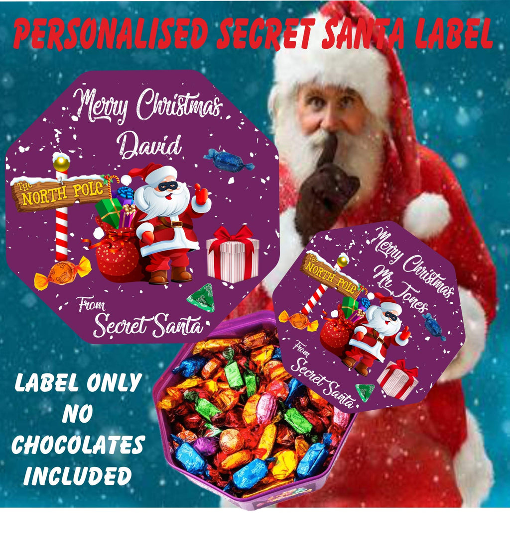 webstickers Personalised Secret Santa Chocolate LABEL ONLY fit Quality Street Tub Christmas