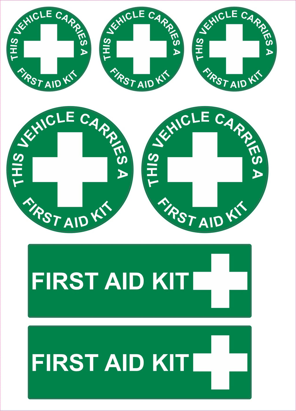 First aid kit carried laminated car van stickers Set of 7