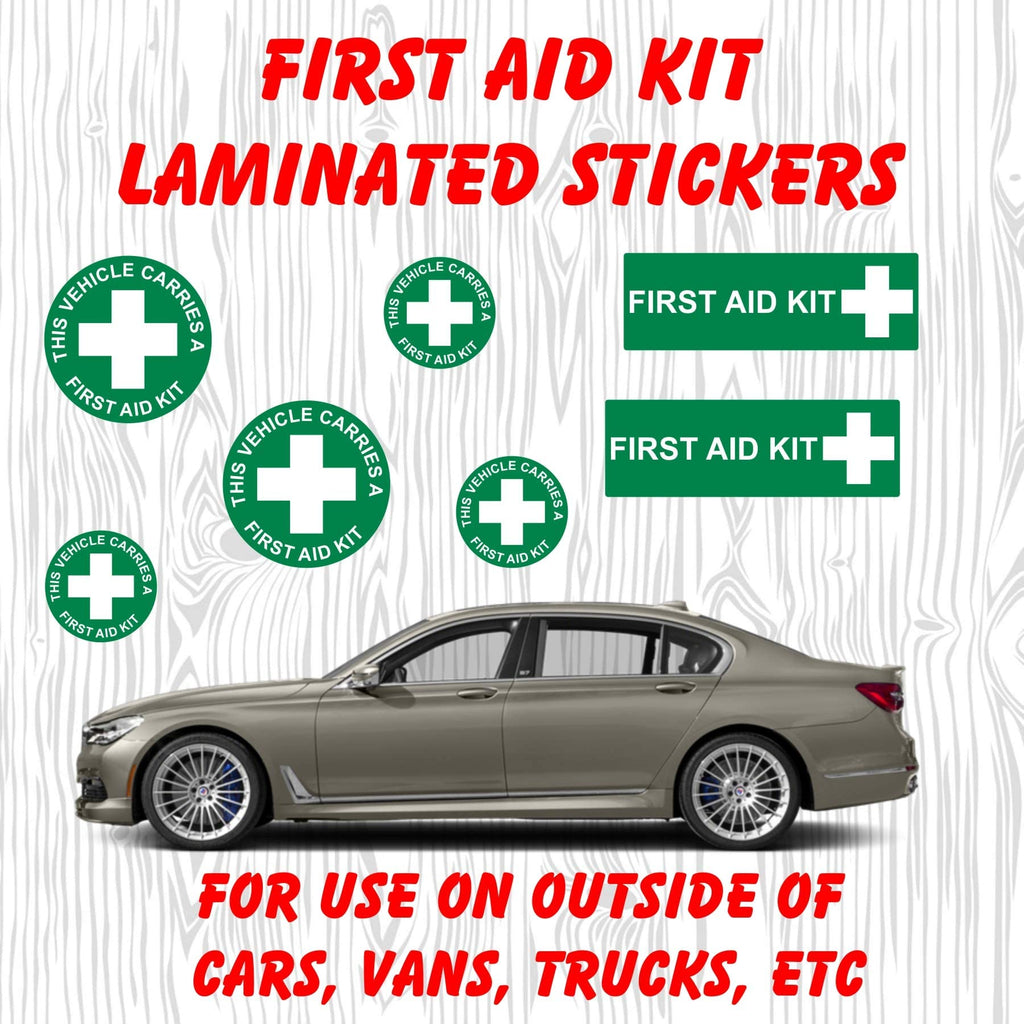 First aid kit carried laminated car van stickers Set of 7