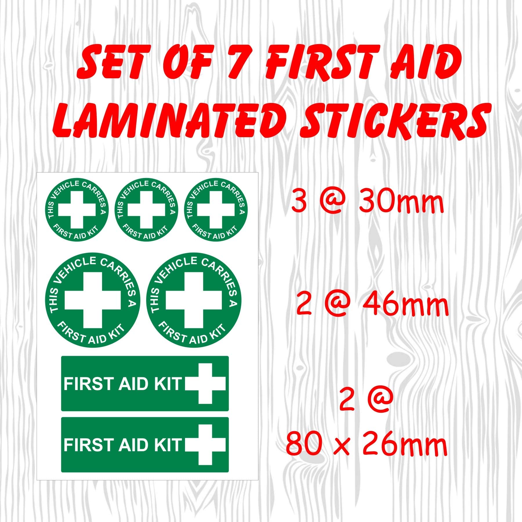 First aid kit carried laminated car van stickers Set of 7