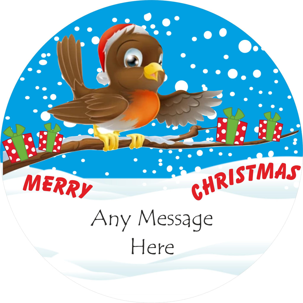 Christmas Robin Design Label Personalised fits Roses Chocolate Tub Christmas Chocolates Gift idea
