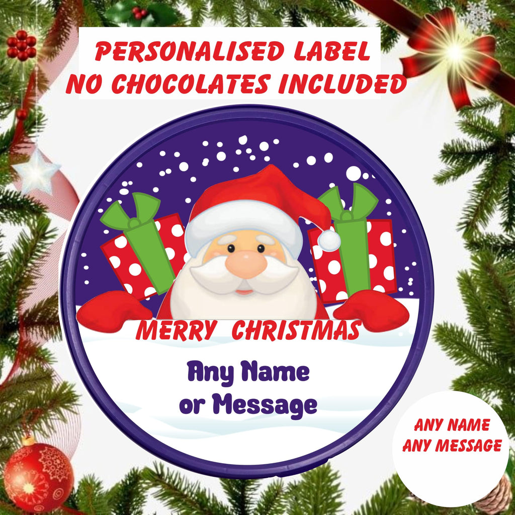 Personaliesed Santa Christmas label for Heroes Chocolate Tub Father Christmas gift idea