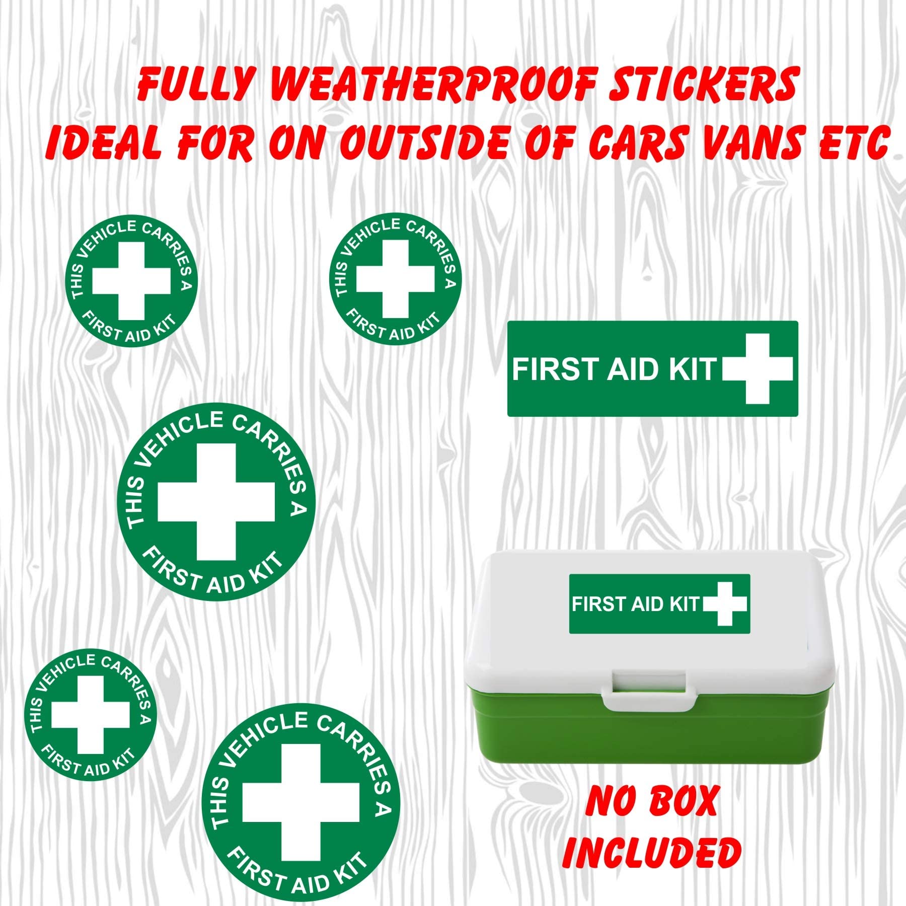 First aid kit carried laminated car van stickers Set of 7