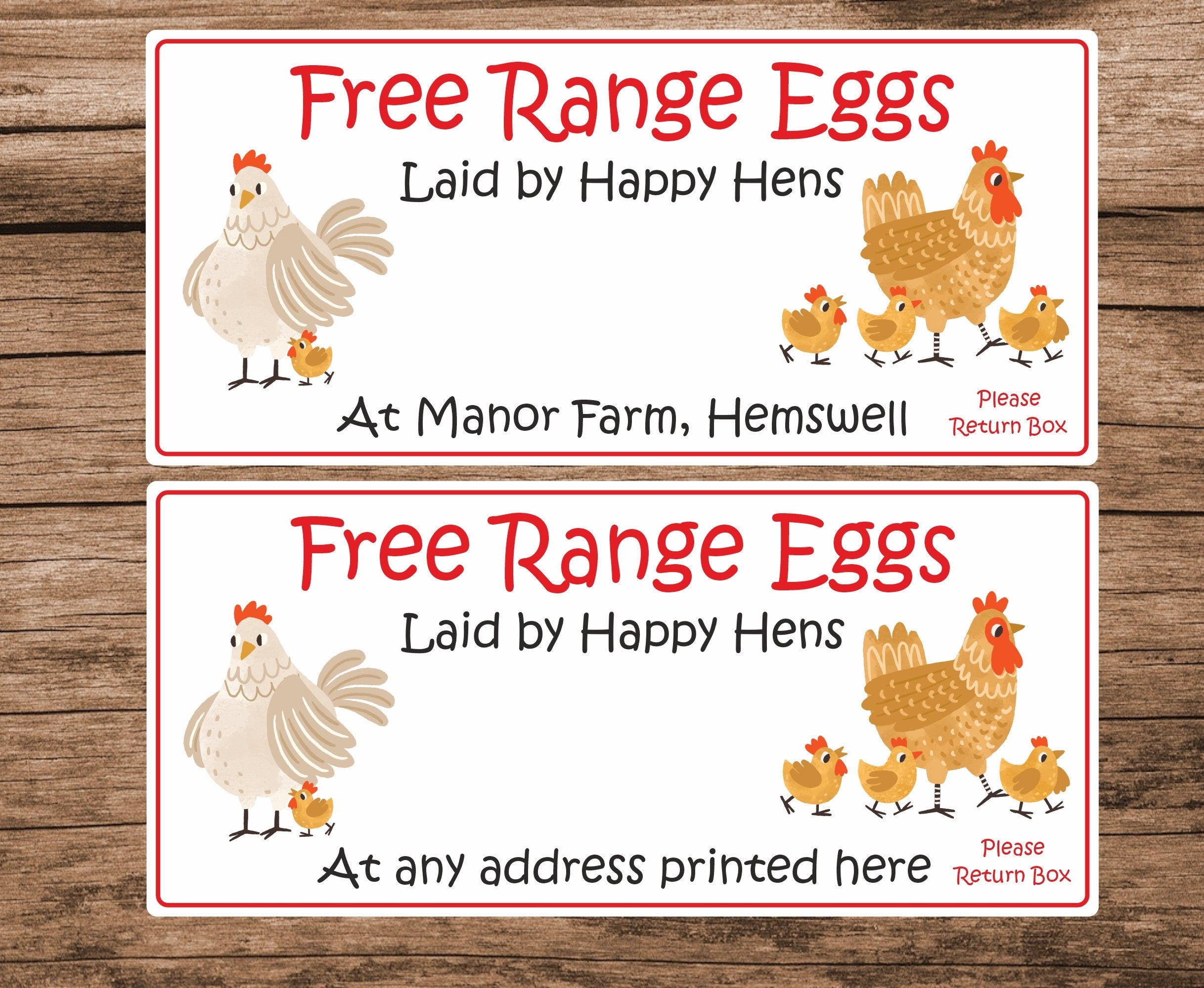 34 Personalised Free Range Eggs/ Egg box stickers/Labels Laid by Happy Hens, Chicken design Please return egg box