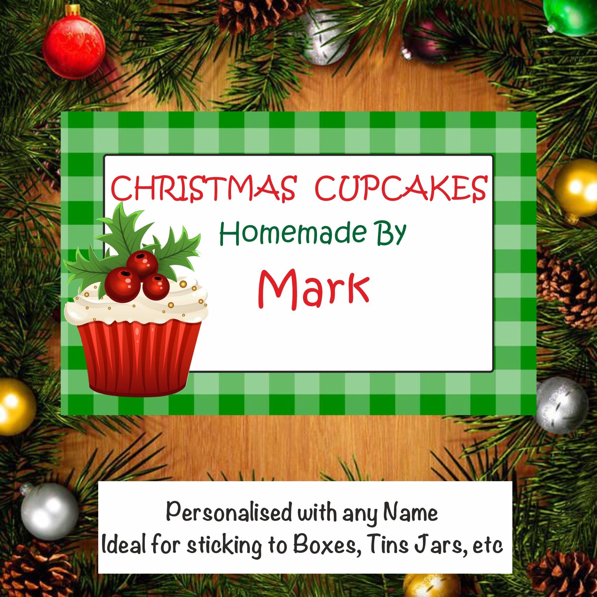 18 Personalised Christmas Cupcakes Homemade by Any Name. Labels, Great for Baking Gifts, boxes, Bags, Jars